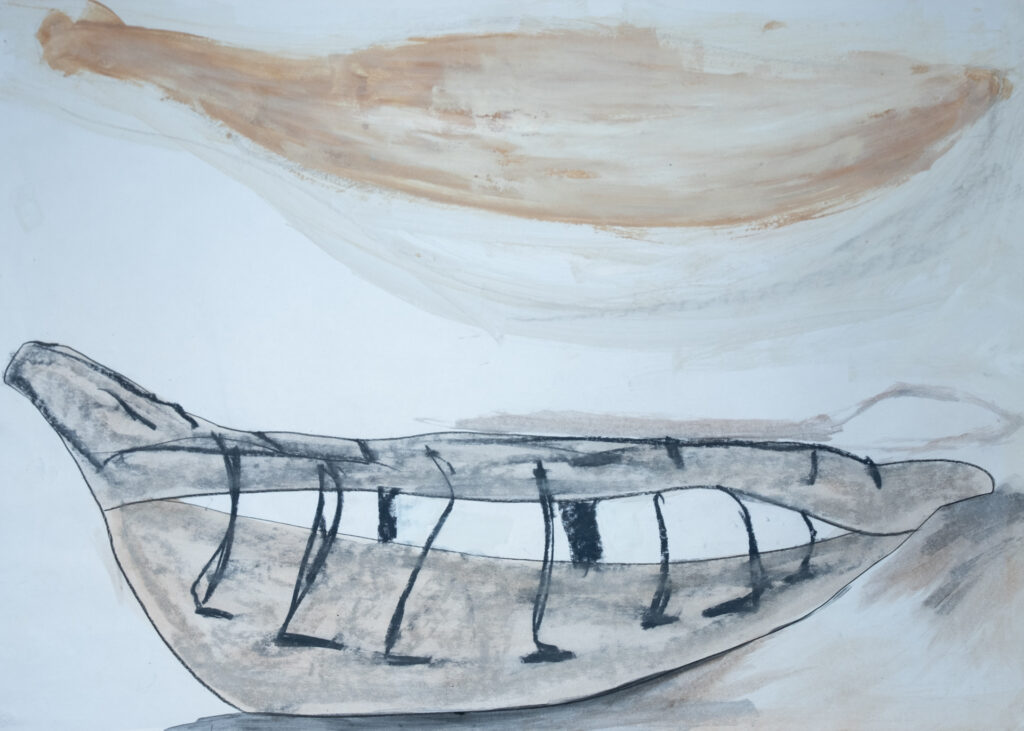 Bootbote 2, Mischtechnik auf Papier, 88 x 62 cm, 1990
