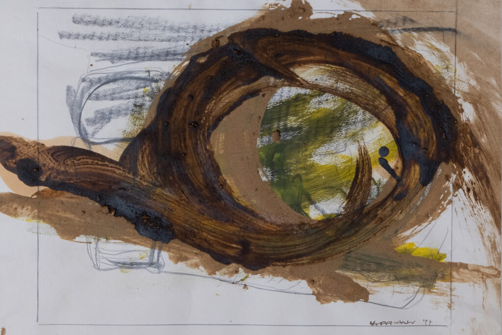Mit Erde 3, Acryl/Erde/Graphitstift, 66 x 48 cm