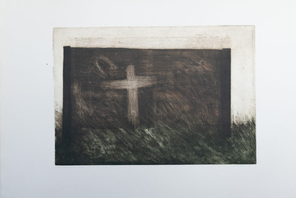Wand mit Kreuz, Radierung, 50 x 34 cm, Auflage 9, 1979