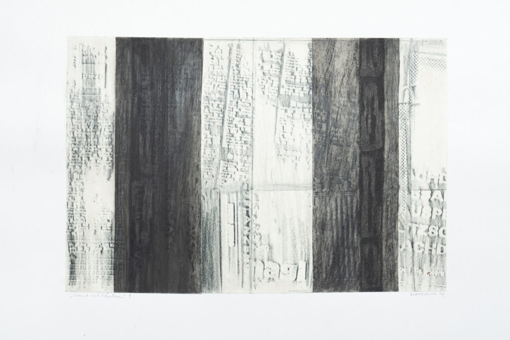 Wand mit 2 Balken 1, Monotypie, 39 x 26 cm, 1979