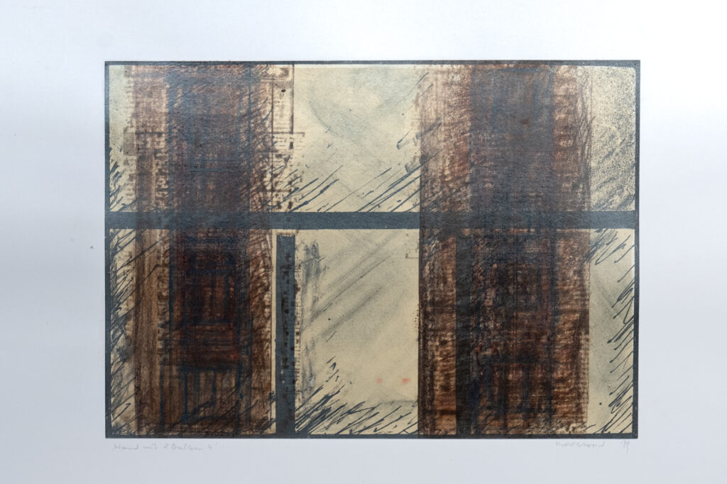 Wand mit 2 Balken, Radierung überarbeitet, 33 x 24 cm, 1979