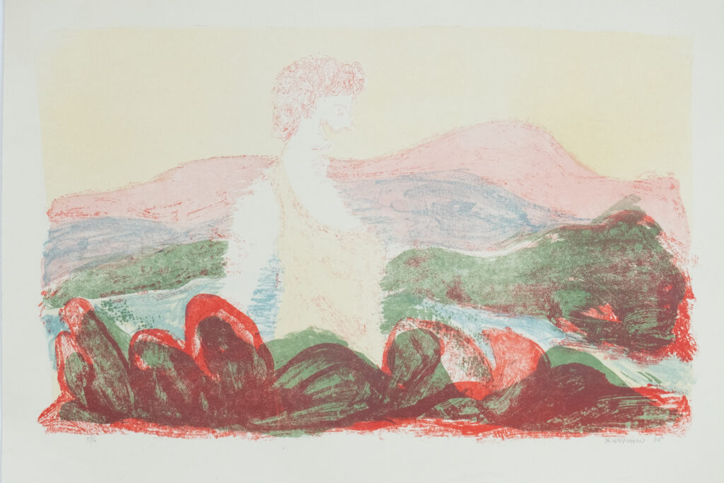 Frau in Landschaft, Lithografie, 51 x 35 cm, Auflage 5, 1968