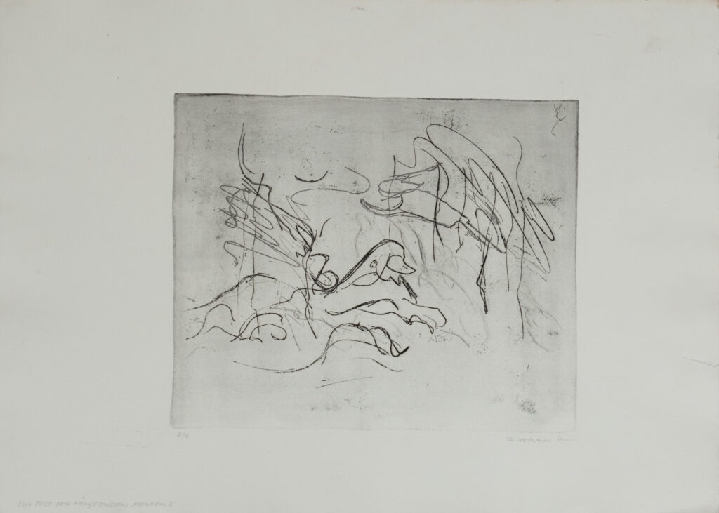Ein Fest den kämpfenden Meuten 1, Radierung, 30 x 25 cm, Auflage 4, 1967