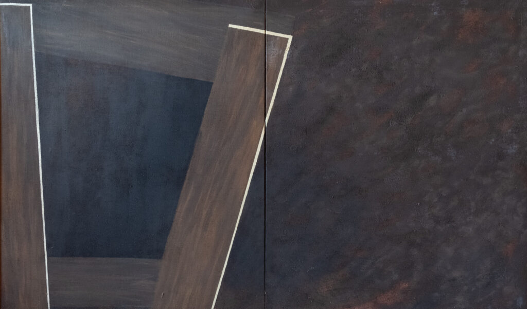 Begrenzung, Acryl/Sägespäne auf Leinwand, 182 x 112 cm, 1977