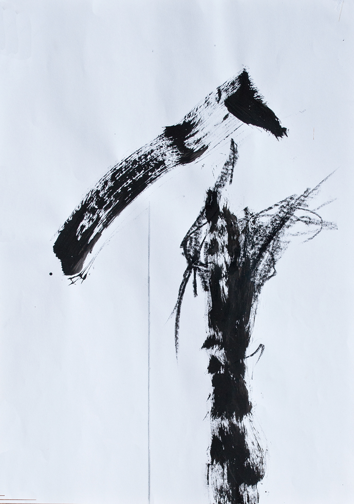 Ohne Titel 15c, Kohle, Tuschpinsel auf Papier, 33,3 x 49 cm, 2019