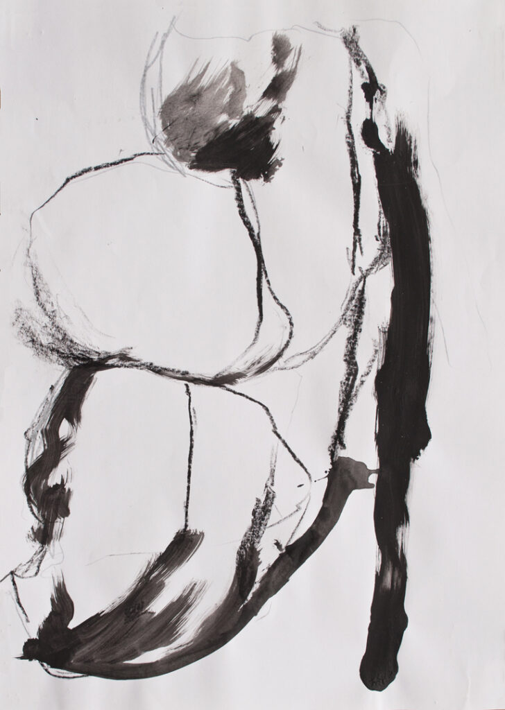 Ohne Titel 14, Kohle, Tuschpinsel auf Papier, 29,7 x 42 cm, 2019