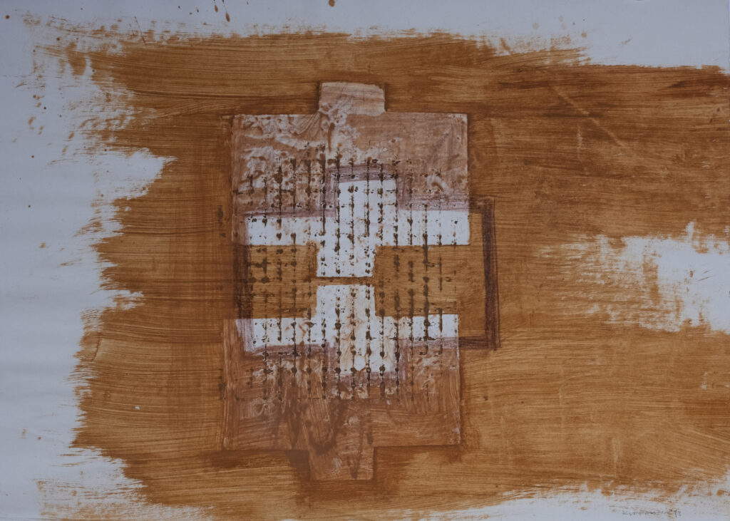 Erdfeld mit Grundriss 3, Acryl/Erde, 66 x 48 cm, 1993