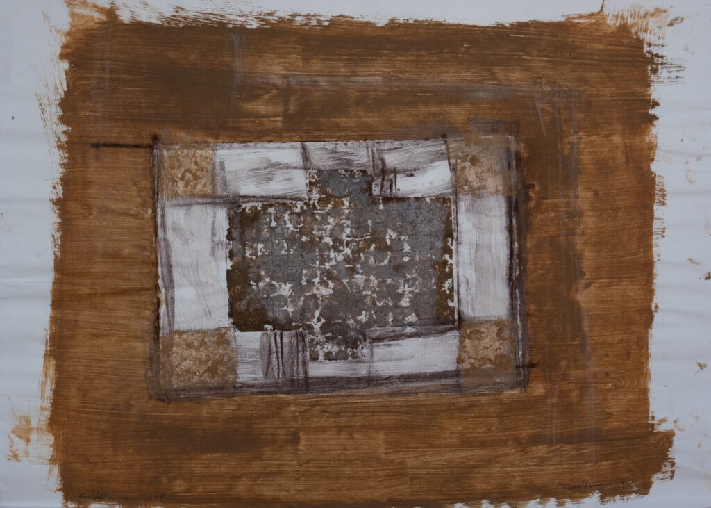 Erdfeld mit Grundriss 5, Acryl/Erde, 66 x 48 cm, 1993
